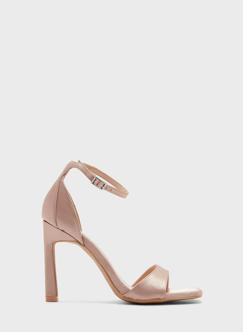 ELLA Satin Square Toe Ankle Strap Sandal