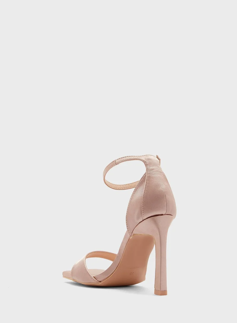 ELLA Satin Square Toe Ankle Strap Sandal