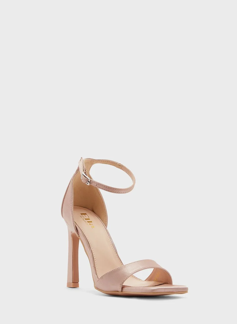 ELLA Satin Square Toe Ankle Strap Sandal