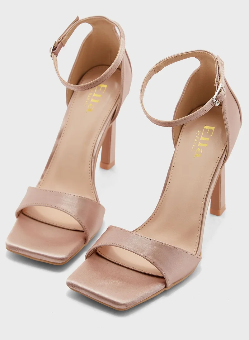 ELLA Satin Square Toe Ankle Strap Sandal