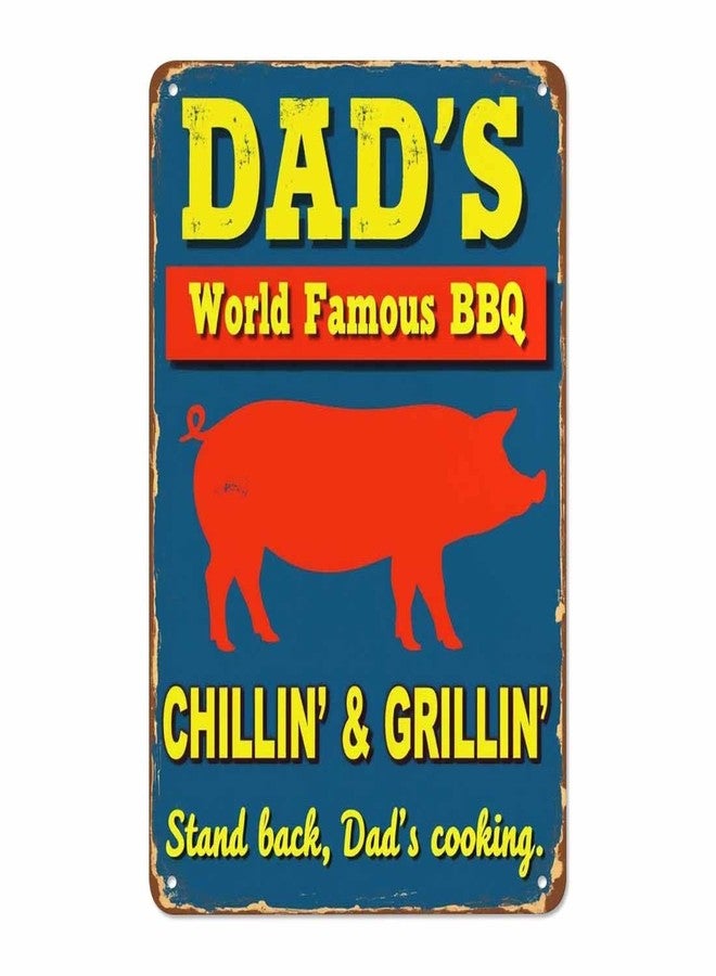 AOYEGO Dad's BBQ Tin Sign,World Famous BBQ with Red Pig Blue Vintage Metal Tin Signs for Cafes Bars Pubs Shop Wall Decorative Funny Retro Signs for Men Women 8x12 Inch - Image 1