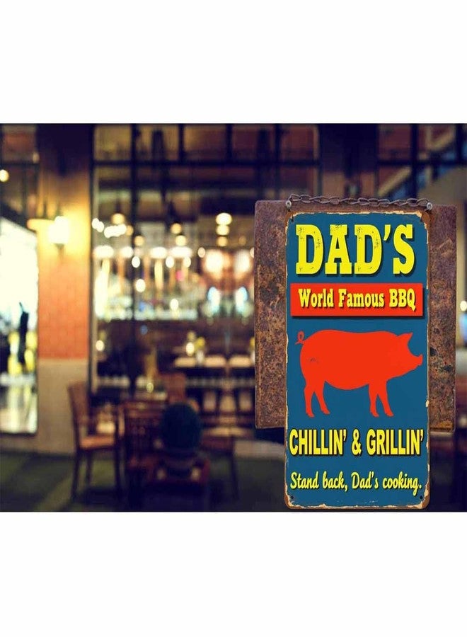 AOYEGO Dad's BBQ Tin Sign,World Famous BBQ with Red Pig Blue Vintage Metal Tin Signs for Cafes Bars Pubs Shop Wall Decorative Funny Retro Signs for Men Women 8x12 Inch - Image 2