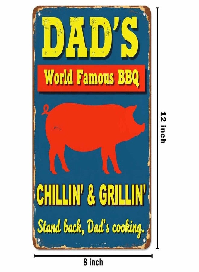 AOYEGO Dad's BBQ Tin Sign,World Famous BBQ with Red Pig Blue Vintage Metal Tin Signs for Cafes Bars Pubs Shop Wall Decorative Funny Retro Signs for Men Women 8x12 Inch - Image 3