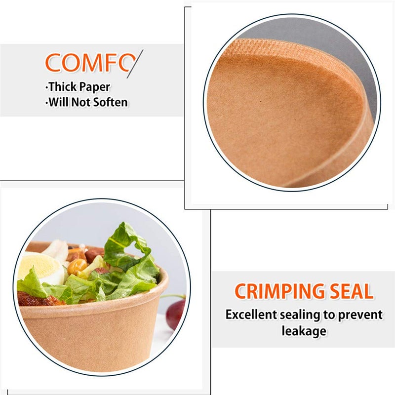 TOPtoper 36Oz 50Pcs Large Paper Bowls with Lids, Disposable Soup Serving Bowls Bulk Party Supplies for Hot/Cold Food, Soup (36 OZ) - Image 3