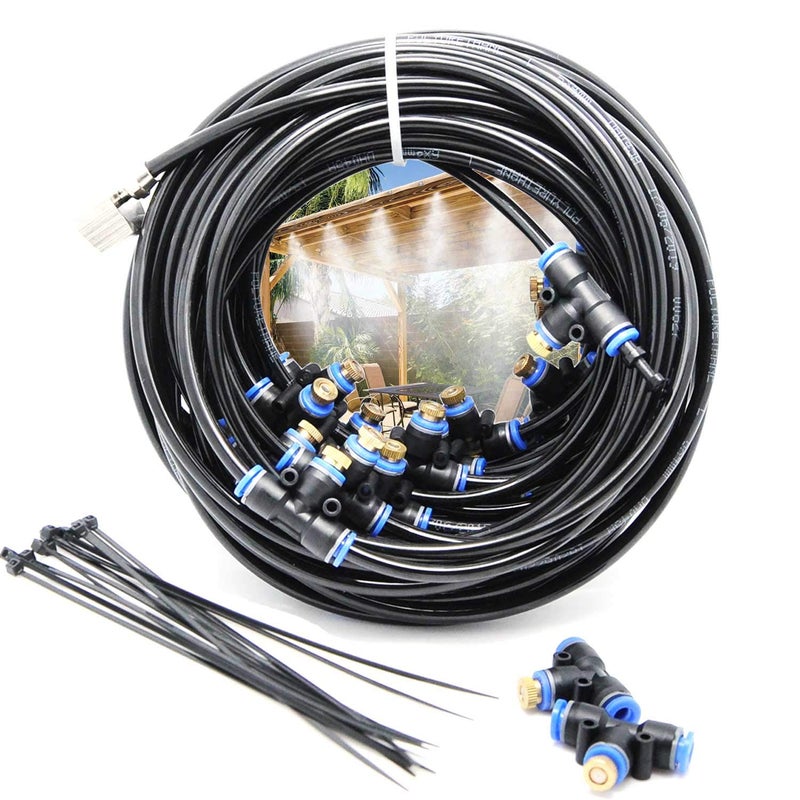 2RZ iRuiZhe Misting Cooling System Kit 59FT(18M) DIY Outdoor Mist Cooling Kit+21 Brass Nozzles Garden Misting Irrigation System for Lawn Patio Garden Greenhouse - Image 1