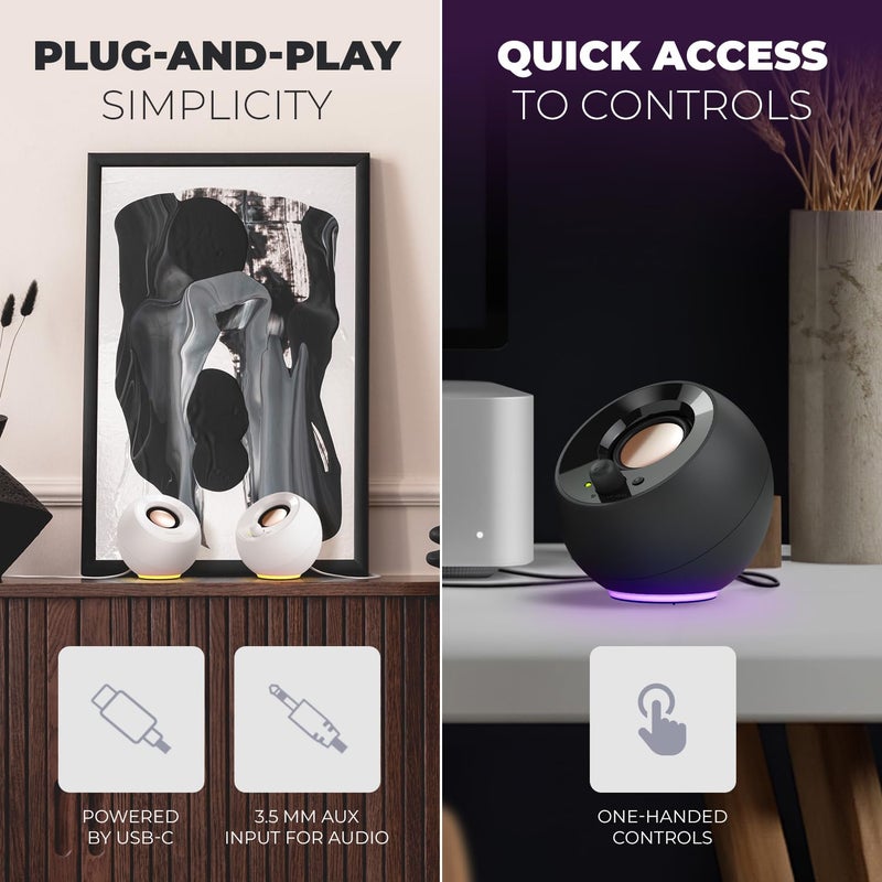 Creative مكبرات صوت كمبيوتر كرييتف بيبل SE بتصميم مينيمايليست 2.0 تعمل بالطاقة عبر USB-C مع إضاءة RGB، مدخل AUX 3.5 مم، تصل إلى 4.4 واط RMS لأجهزة الكمبيوتر المحمولة والمكتبية (أبيض) - Image 3