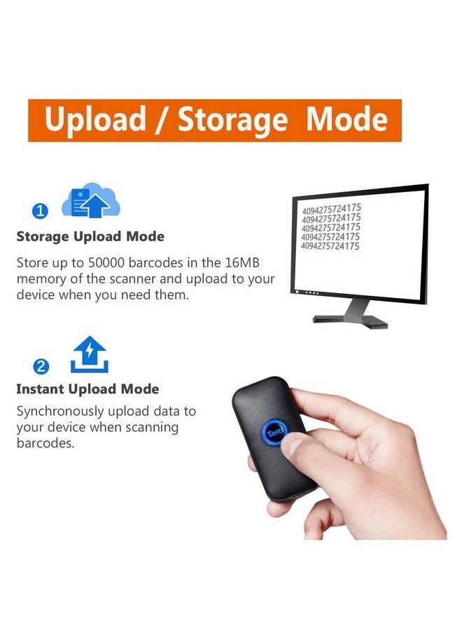 Tera - 1D Bluetooth Mini Barcode Scanner 3In1 Bluetooth & Usb Wired & 2.4G Wireless Laser 1D Bar Code Reader Portable Barcode Scanner Work With Ios Windows Android For Tablet Or Computer 5200C - Image 1