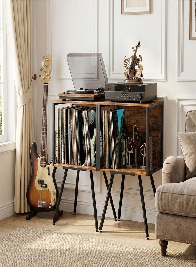 Faesun Record Player Stand with Storage Holds 100+ Vinyl Records, Industrial Turntable Stand with Storage Shelf, LP Album Organizer Cabinet for Small Spaces,Rustic End Table - Image 2