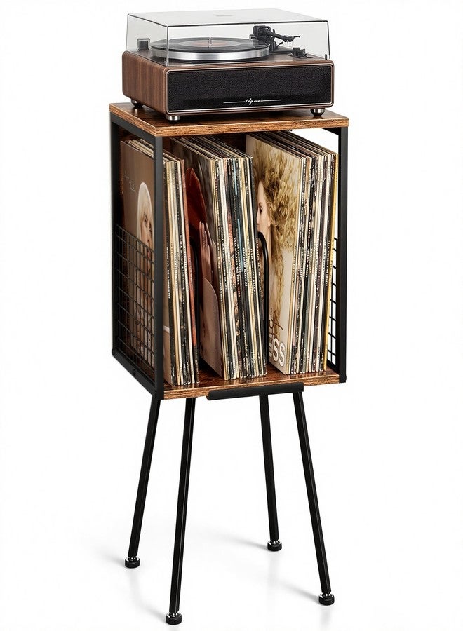 Faesun Record Player Stand with Storage Holds 100+ Vinyl Records, Industrial Turntable Stand with Storage Shelf, LP Album Organizer Cabinet for Small Spaces,Rustic End Table - Image 1