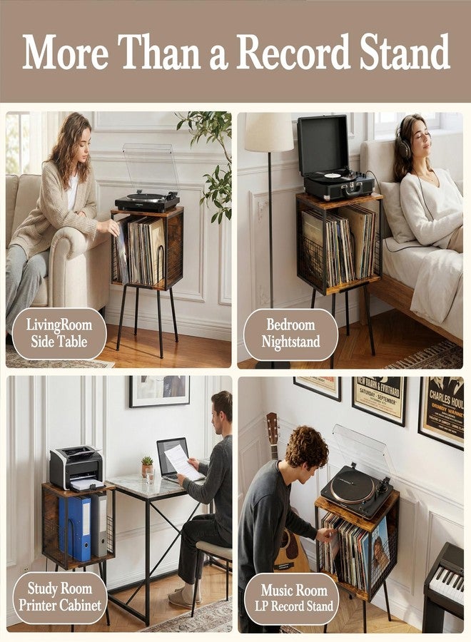 Faesun Record Player Stand with Storage Holds 100+ Vinyl Records, Industrial Turntable Stand with Storage Shelf, LP Album Organizer Cabinet for Small Spaces,Rustic End Table - Image 5
