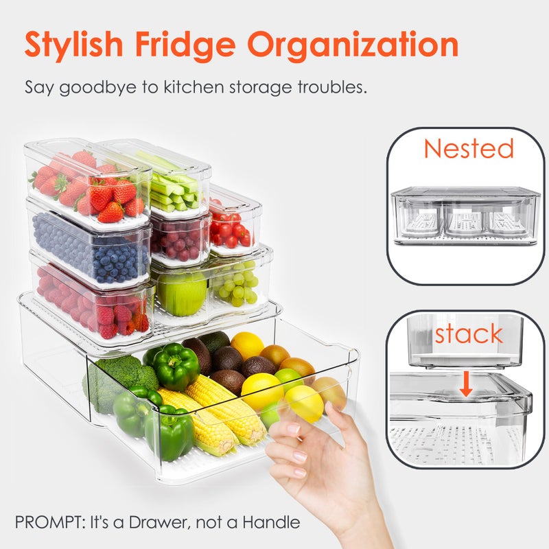 SMRCAD Fridge Organizers and Storage, 8 Pack Clear Freezer Organizer Bins with Lids for Kitchen, Pantry, Refrigerator, Food, Fruit, Vegetable Storage (8 Bins (Include Pull-out Drawer)) - Image 4