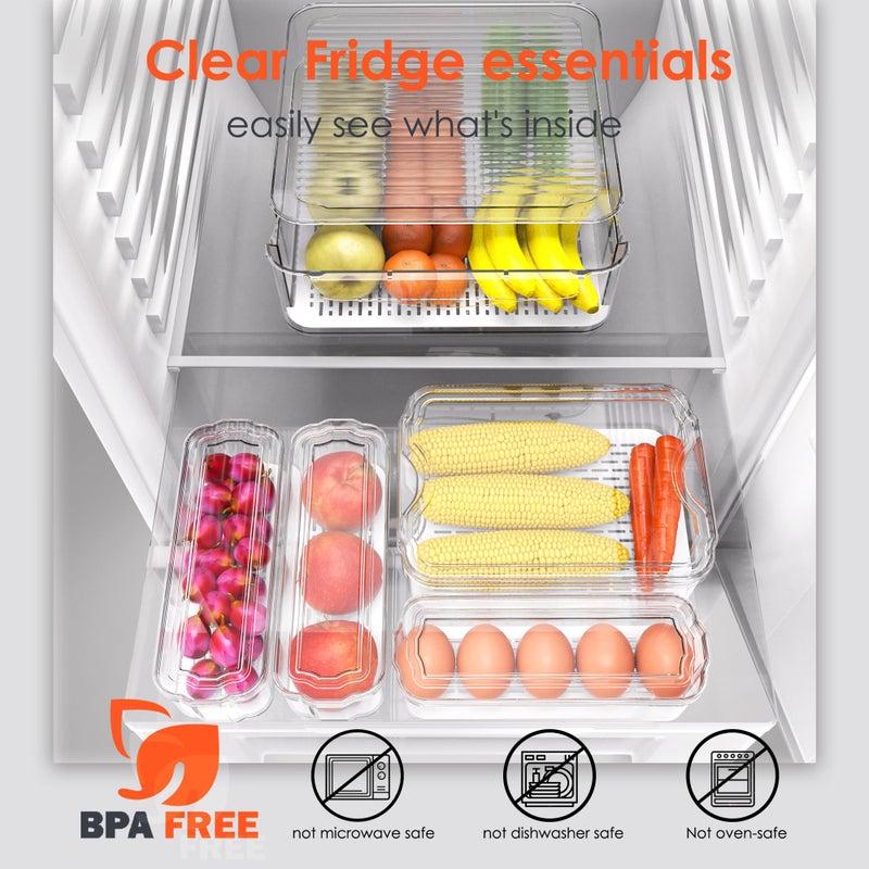 SMRCAD Fridge Organizers and Storage, 8 Pack Clear Freezer Organizer Bins with Lids for Kitchen, Pantry, Refrigerator, Food, Fruit, Vegetable Storage (8 Bins (Include Pull-out Drawer)) - Image 2