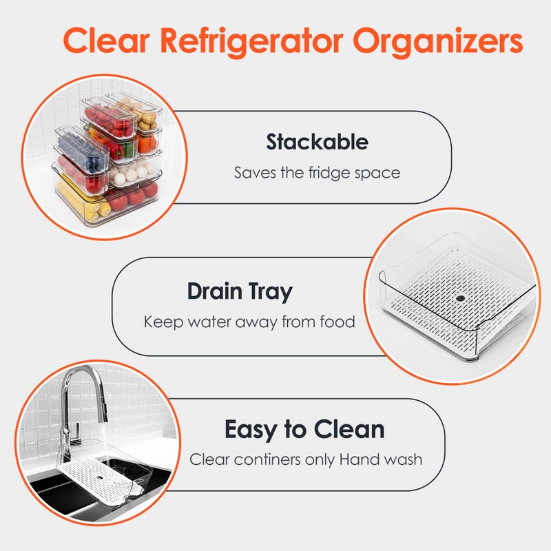 SMRCAD Fridge Organizers and Storage, 8 Pack Clear Freezer Organizer Bins with Lids for Kitchen, Pantry, Refrigerator, Food, Fruit, Vegetable Storage (8 Bins (Include Pull-out Drawer)) - Image 5