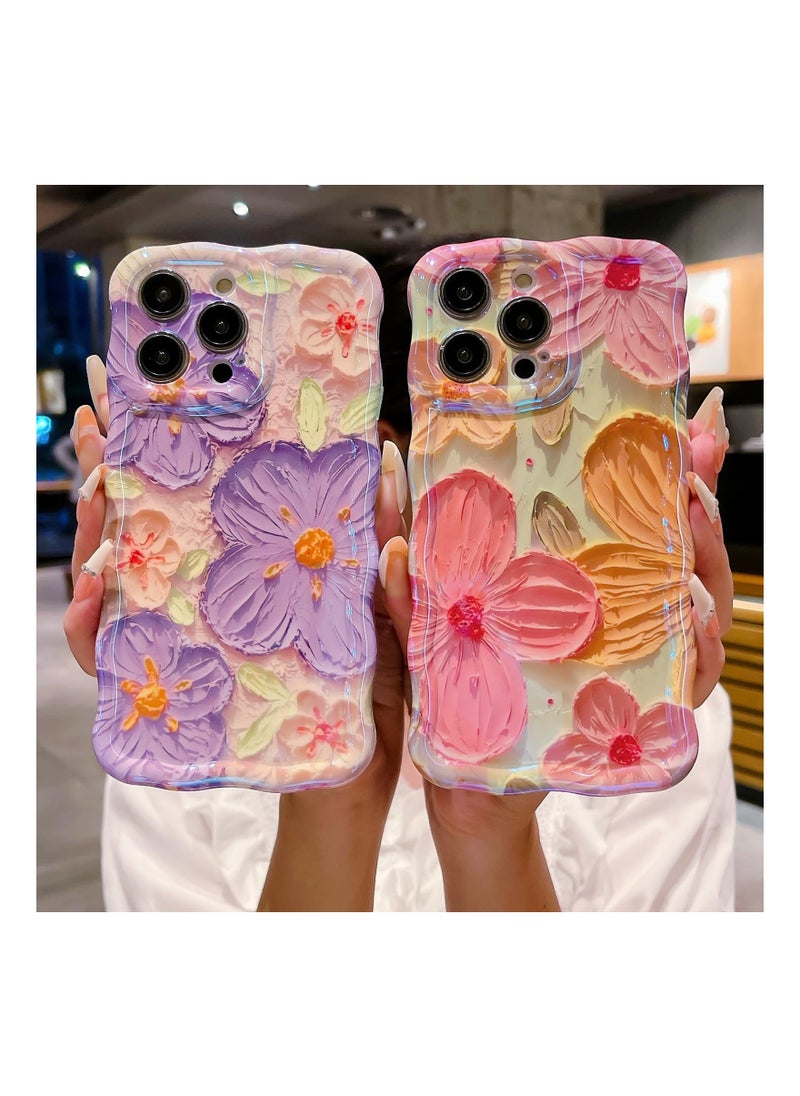 SYOSI C for iPhone 15 Pro Max Case, Colorful Retro Oil Painting Flower  Curly Wave Border Floral Case for Women Girls, Camera Protection Soft Shockproof Cover Case for iPhone 15 Pro Max - Pink  - Image 5