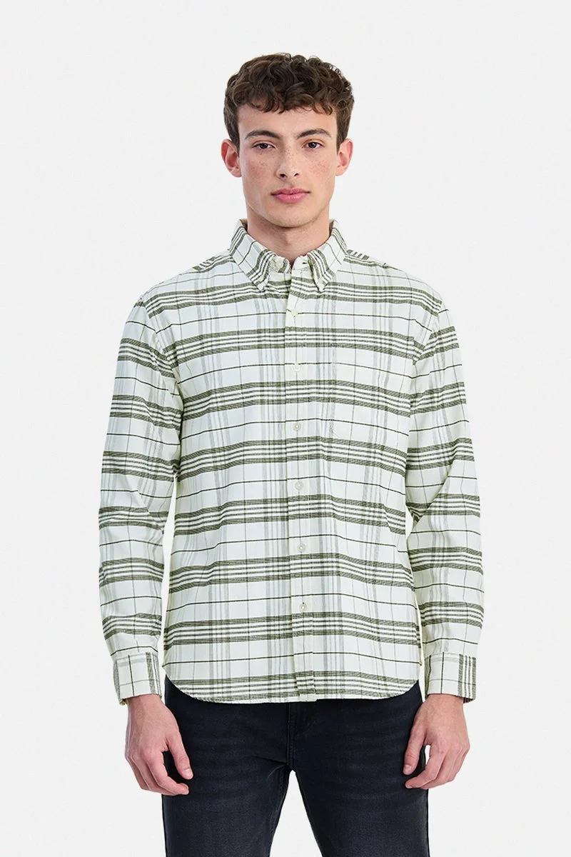 SNITCH Off White Checkered Long Sleeve Regular Fit Shirt