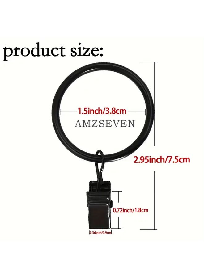 24 Pack Black Metal Curtain Rings With Rust Proof Clips Hooks - Image 2