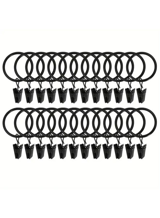 24 Pack Black Metal Curtain Rings With Rust Proof Clips Hooks - Image 1