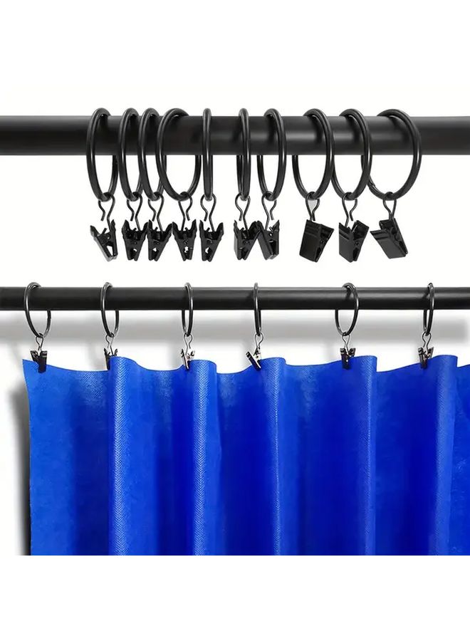 24 Pack Black Metal Curtain Rings With Rust Proof Clips Hooks - Image 5