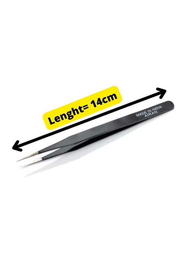 ESPtronics ERH India 1 Pc Black Tweezer Straight for Electronics Repair Insulated Stainless Steel Anti-Static Precision Tweezer for DIY Kit, Multiple Applications, Microscope Assembly etc. - Image 2