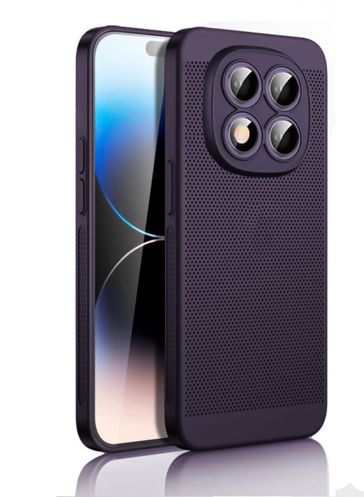 Heat Dissipation Case with Built in Camera Lens Protector Slim Fit Breathable Cooling Anti Fingerprint Hard PC Back Shockproof Cover For Xiaomi Redmi Note 14 Pro Plus (Purple)