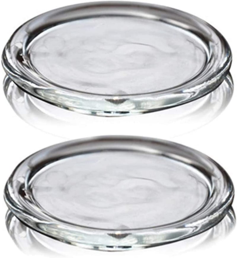 Cumuiu 2 Pack Glass Candle Holder 4" Clear Beautiful Transparent Round Candle Plateâ€¦ - Image 1
