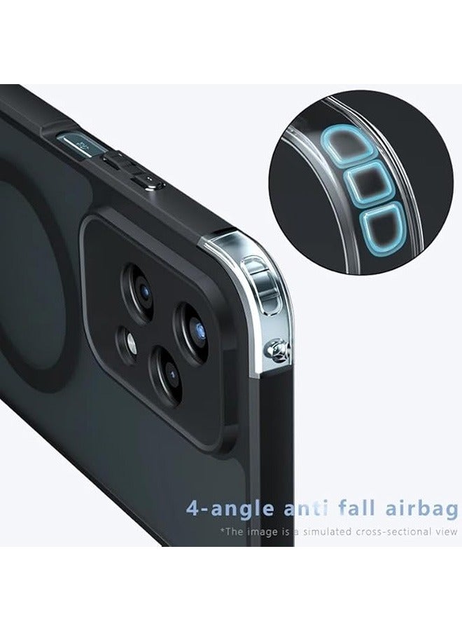 Magnetic Case for Honor 200 Lite 5G, Anti-Fingerprints, Anti-Fall Drop Protection, Frosted Armor Back Cover Airbag Shockproof TPU Bumper Matte Transparent Cover for Honor 200 Lite 5G (Black)  - Image 3