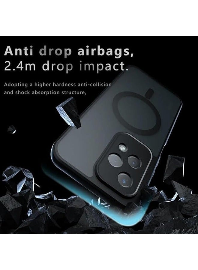 Magnetic Case for Honor 200 Lite 5G, Anti-Fingerprints, Anti-Fall Drop Protection, Frosted Armor Back Cover Airbag Shockproof TPU Bumper Matte Transparent Cover for Honor 200 Lite 5G (Black)  - Image 4