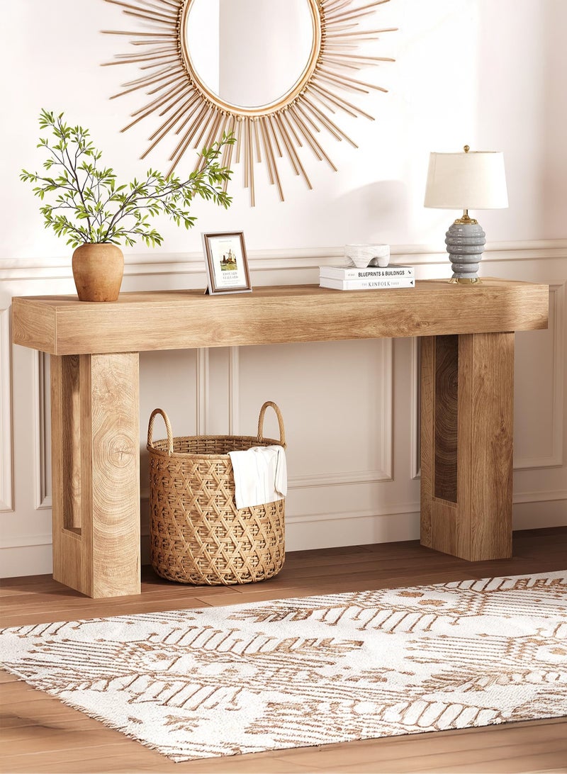 يانارا طاولة كونسول خشبية طولها 160 سم، طاولة أريكة مستطيلة خلف الكنبة، طاولة مدخل ريفية للمدخل والممر وغرفة المعيشة (تصميم طبيعي) - Image 1
