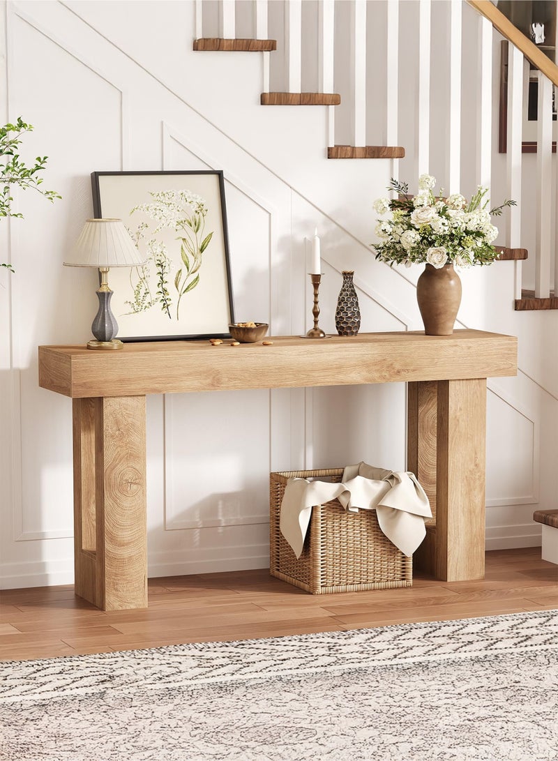 يانارا طاولة كونسول خشبية طولها 160 سم، طاولة أريكة مستطيلة خلف الكنبة، طاولة مدخل ريفية للمدخل والممر وغرفة المعيشة (تصميم طبيعي) - Image 2