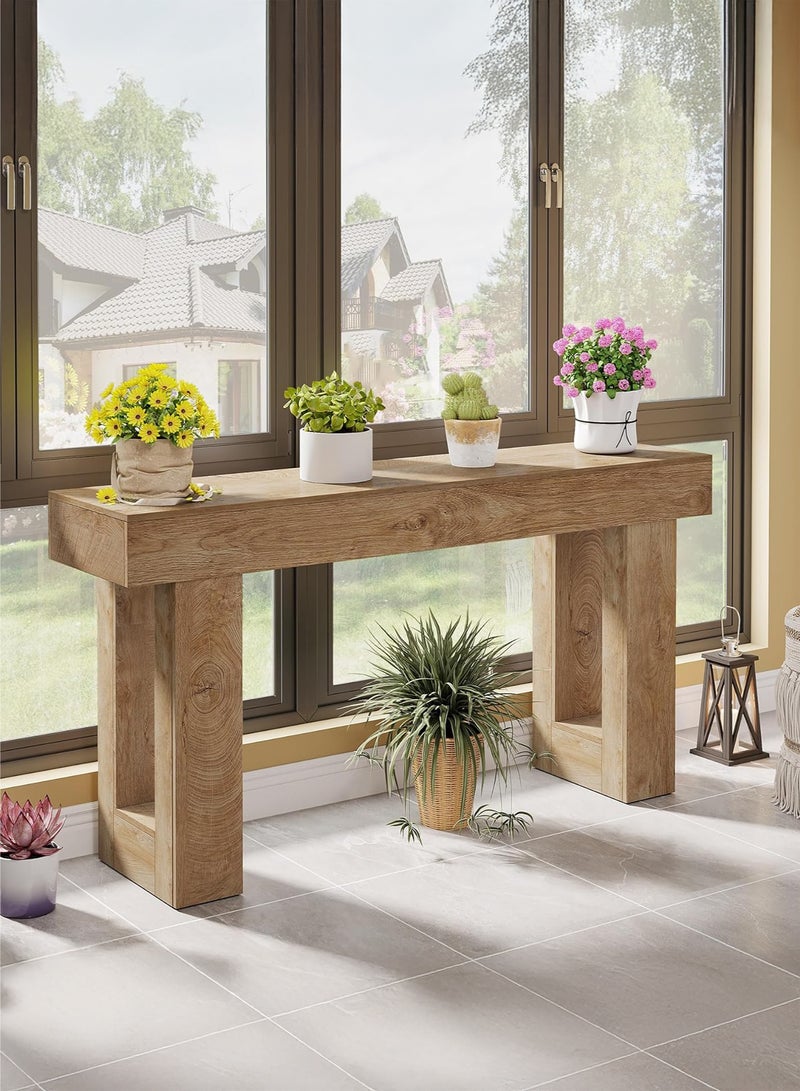 يانارا طاولة كونسول خشبية طولها 160 سم، طاولة أريكة مستطيلة خلف الكنبة، طاولة مدخل ريفية للمدخل والممر وغرفة المعيشة (تصميم طبيعي) - Image 3