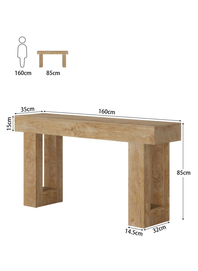 يانارا طاولة كونسول خشبية طولها 160 سم، طاولة أريكة مستطيلة خلف الكنبة، طاولة مدخل ريفية للمدخل والممر وغرفة المعيشة (تصميم طبيعي) - Image 4