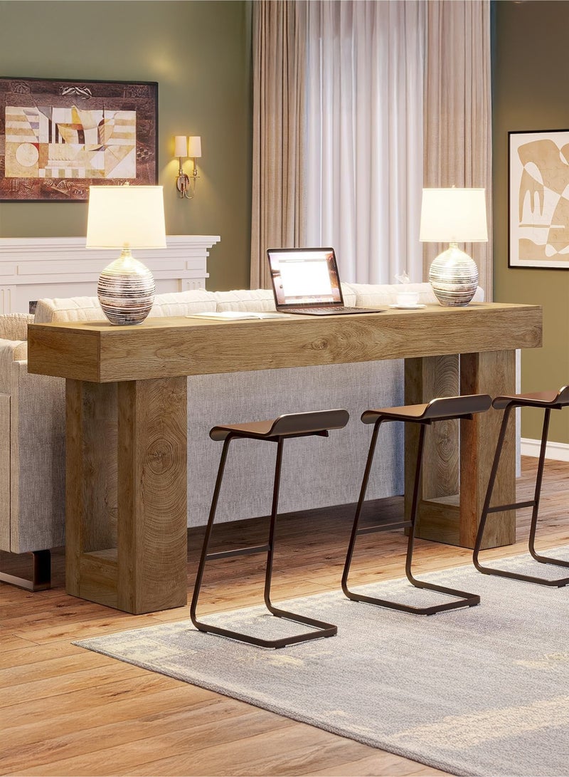 يانارا طاولة كونسول خشبية طولها 160 سم، طاولة أريكة مستطيلة خلف الكنبة، طاولة مدخل ريفية للمدخل والممر وغرفة المعيشة (تصميم طبيعي) - Image 5