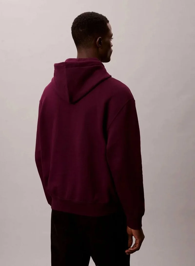 Calvin Klein Jeans Passion Plum Fleece Monogram Logo Patch Relaxed Hoodie for Men | Best Price UAE