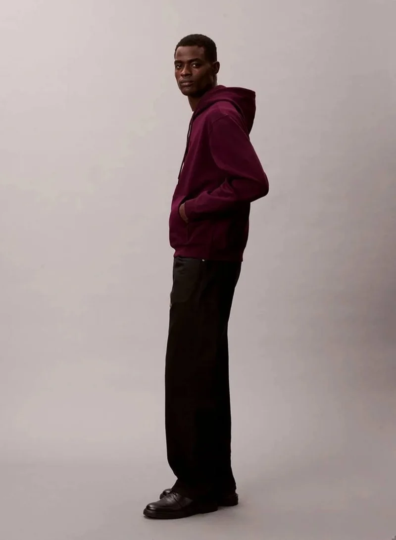 Calvin Klein Jeans Passion Plum Fleece Monogram Logo Patch Relaxed Hoodie for Men | Best Price UAE