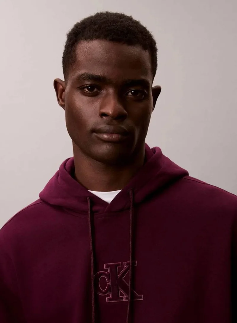 Calvin Klein Jeans Passion Plum Fleece Monogram Logo Patch Relaxed Hoodie for Men | Best Price UAE