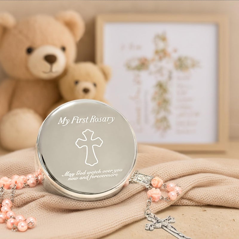 My First Rosary Gift Set with Silver-Plated Keepsake Box - Pink Rosary for Girls - Image 5