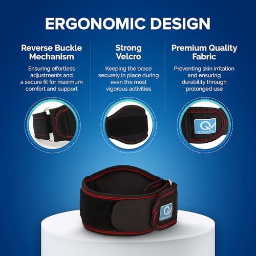 Q Devices Tennis Elbow Support Brace for Men & Women – Adjustable Compression Strap with EVA Pressure Pad for Tendonitis, Golfer’s Elbow & Pain Relief – Universal Size for Sports, Gym & Daily Use (Black) - Image 4