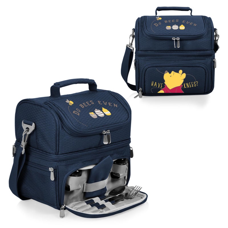 PICNIC TIME Disney Winnie the Pooh Pranzo Insulated Lunch Box, Soft Sided Lunch Bag with Picnic Set, Dual Compartment Cooler Lunch Box, (Navy Blue) - Image 5