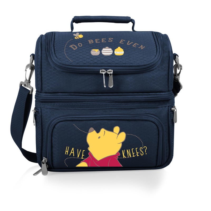 PICNIC TIME Disney Winnie the Pooh Pranzo Insulated Lunch Box, Soft Sided Lunch Bag with Picnic Set, Dual Compartment Cooler Lunch Box, (Navy Blue) - Image 1