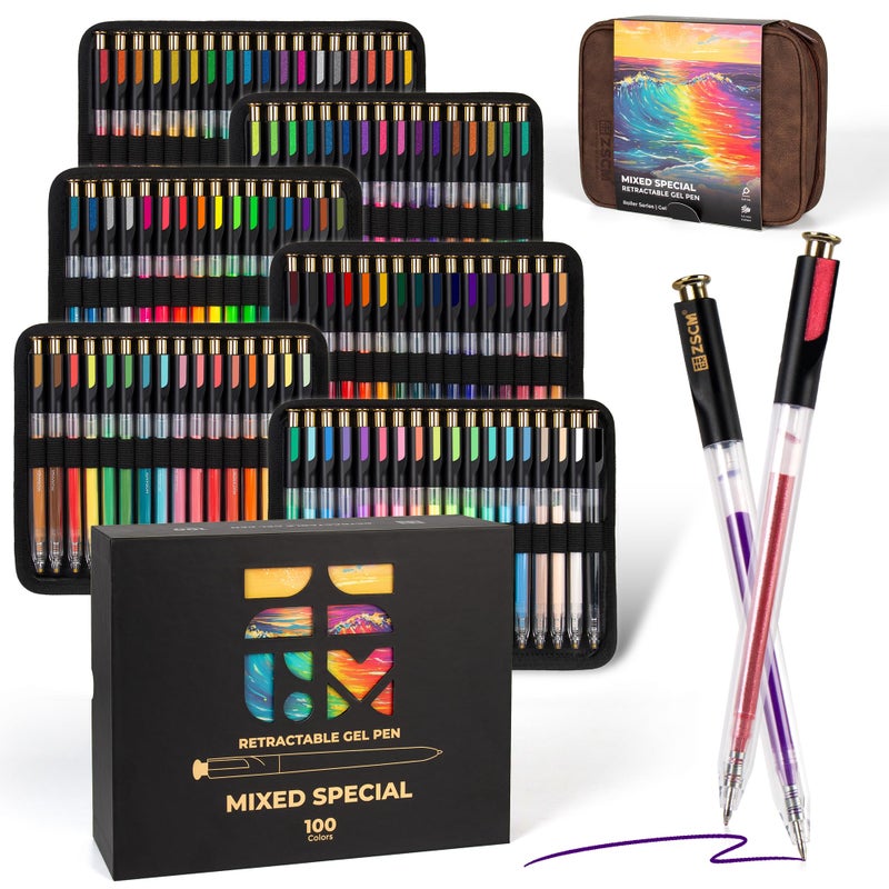 ZSCM Retractable Gel Pen For Adult Coloring, 100 Colors Large Capacity Multicolor Gel Ink Pens, 1 mm Fine Point Smooth Writing Color Pen for Adult Coloring Book Note Taking Aesthetic Art Supplies - Image 1