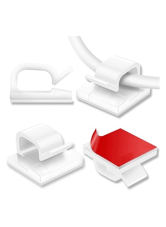 erorex 100 Pcs Cable Clips, Adhesive Cable Organizer Cord Holder Wire Clip Wire Management Self Adhesive Hooks Wire Holder for Office, Home (White) - Image 1