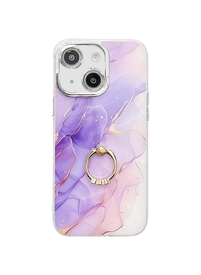 S-TOP Case For iPhone 13 Electroplated Marble Texture Ring Holder Phone Case - Image 1