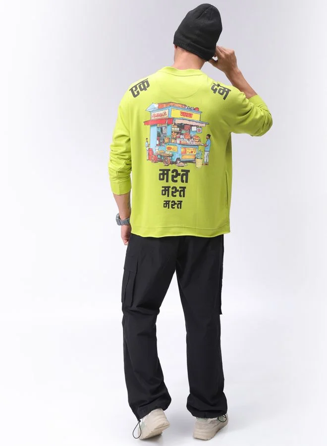 ذا انديان كراج كو Men Relaxed Fit Placement Print Crew Neck Overhead Sweatshirt