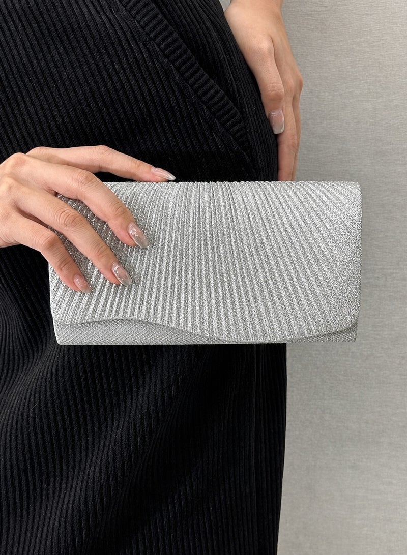 Women Evening silver Clutch Shimmer Pleated Elegant Design for Special Occasions - Image 1