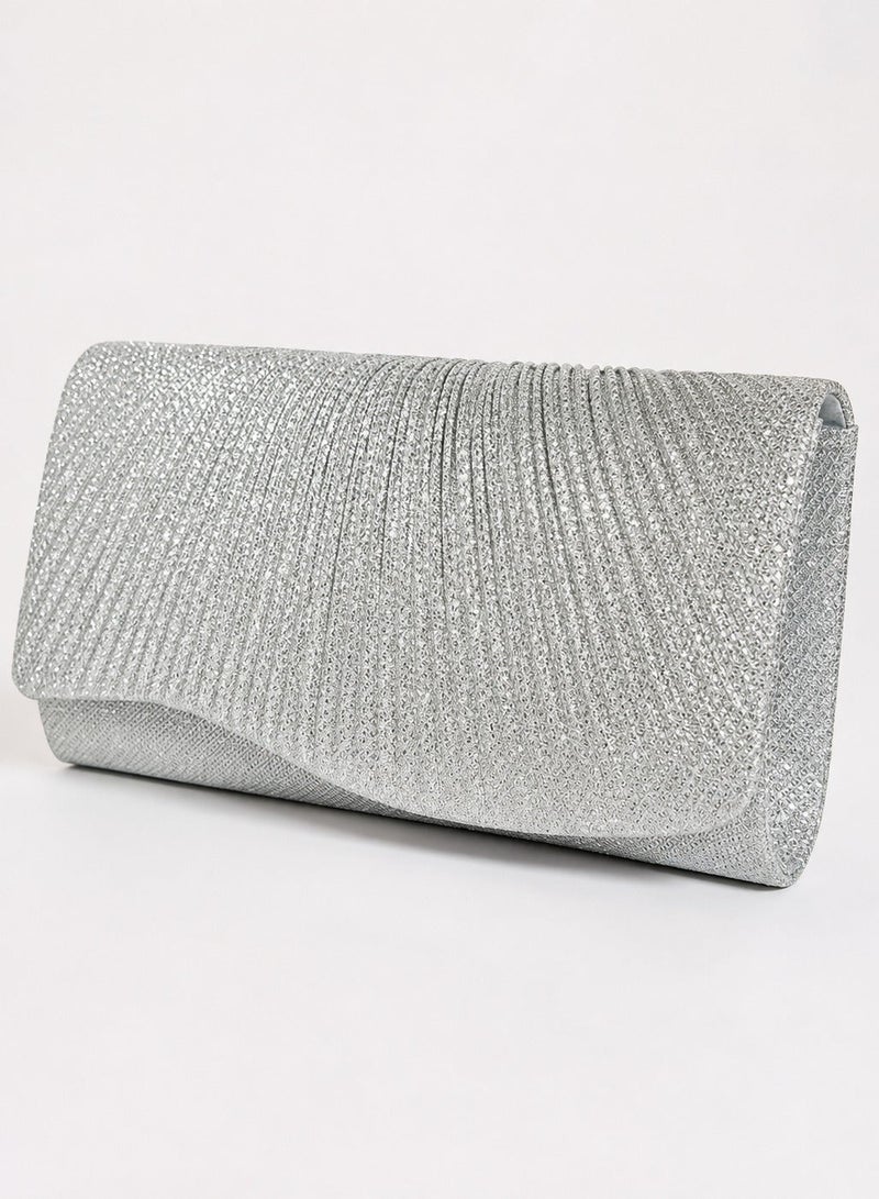 Women Evening silver Clutch Shimmer Pleated Elegant Design for Special Occasions - Image 3