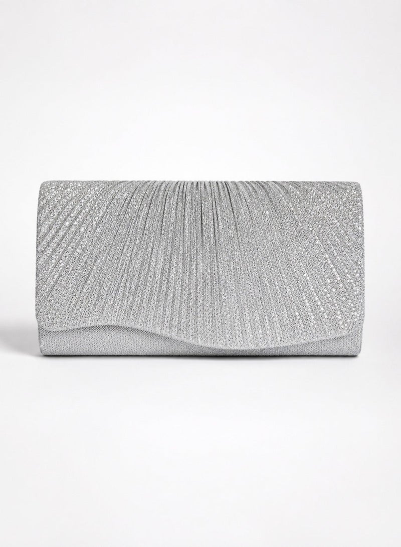 Women Evening silver Clutch Shimmer Pleated Elegant Design for Special Occasions - Image 2
