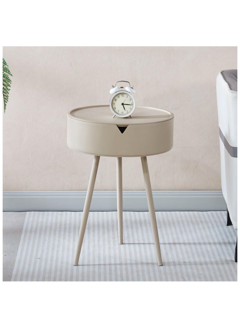 Arahome Creative 40cm Wide Nightstand Stylish Small Side Table Thickened Artistic Cute Bedside Cabinet for Bedroom Living Room(Khaki) - Image 1
