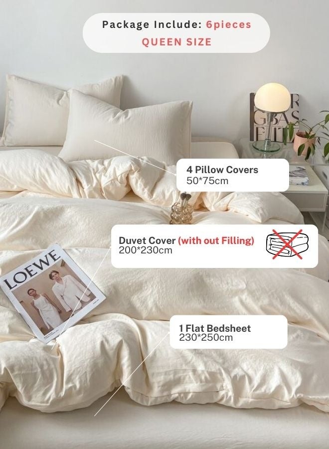 LUNA Home Queen size 6 piece bedding set without duvet, washable cotton milky white color. - Image 2