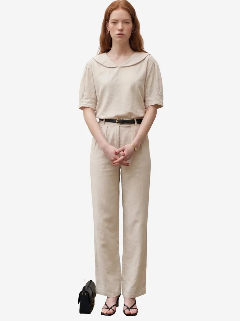 MY FASHION Beige Natural MY FASHION Shawl Collar Buttoned Two-Piece Coord Set for Women | Best Price UAE