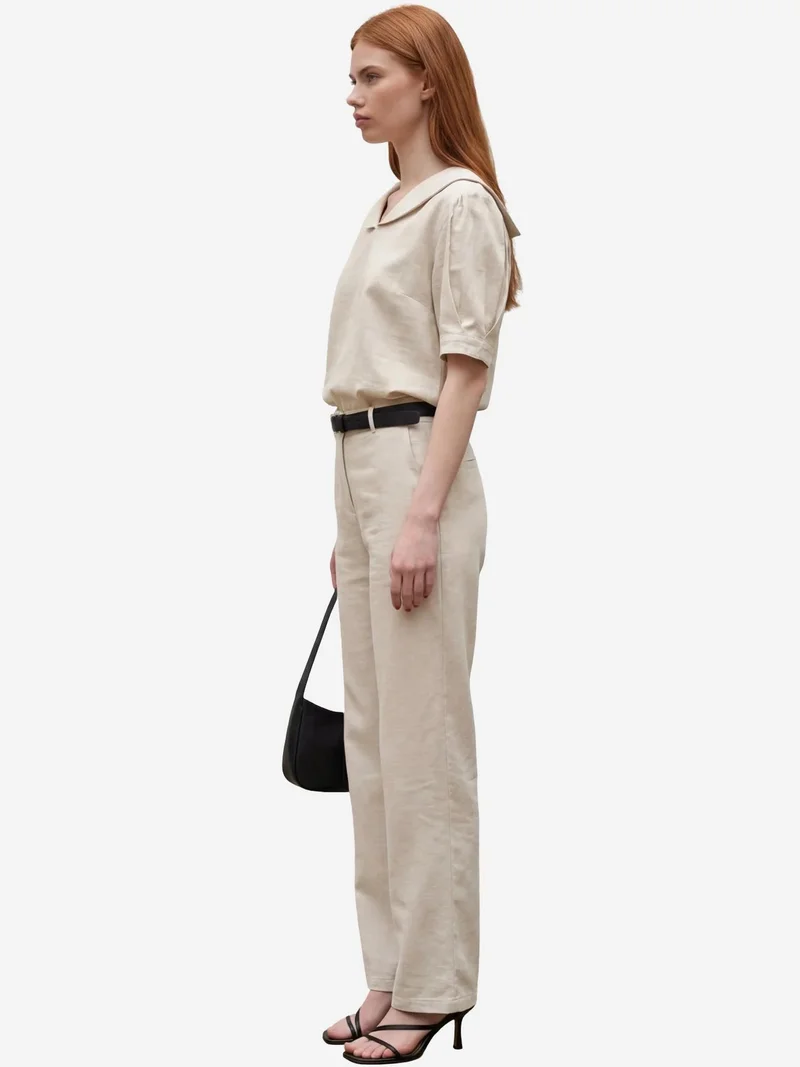 MY FASHION Beige Natural MY FASHION Shawl Collar Buttoned Two-Piece Coord Set for Women | Best Price UAE